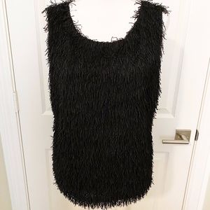 Max Studio Black Fuzzy Tank Eyelash Top Furry